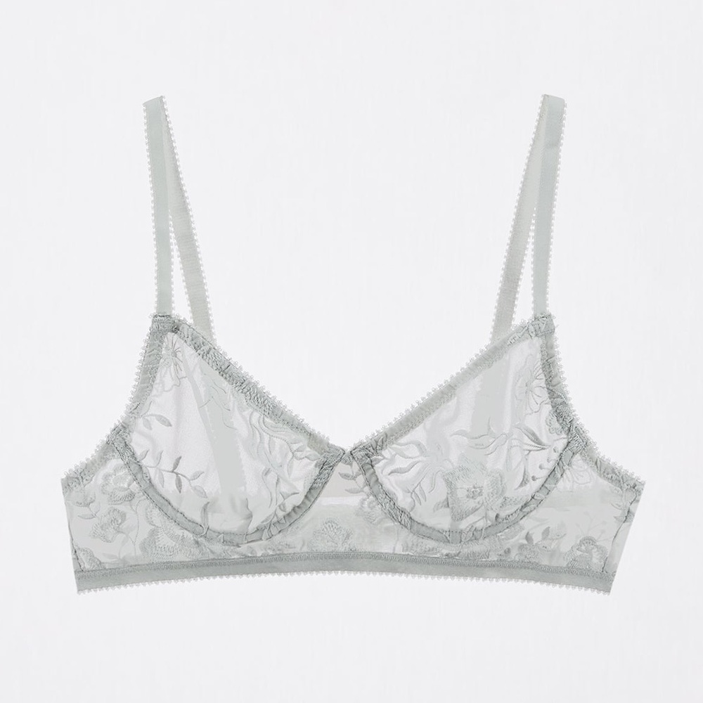 NWT Zara Lingerie Gray Sheer Embroidered Bra